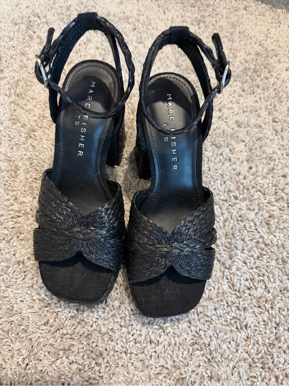 Marc Fisher Black Braided Platform Sandals with Ankle Strap